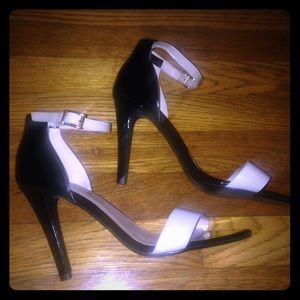 Tan and black heels