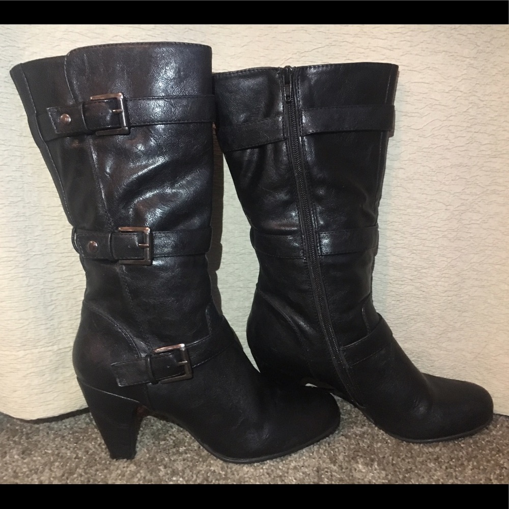 Nine West Black Leather Heeled Boots