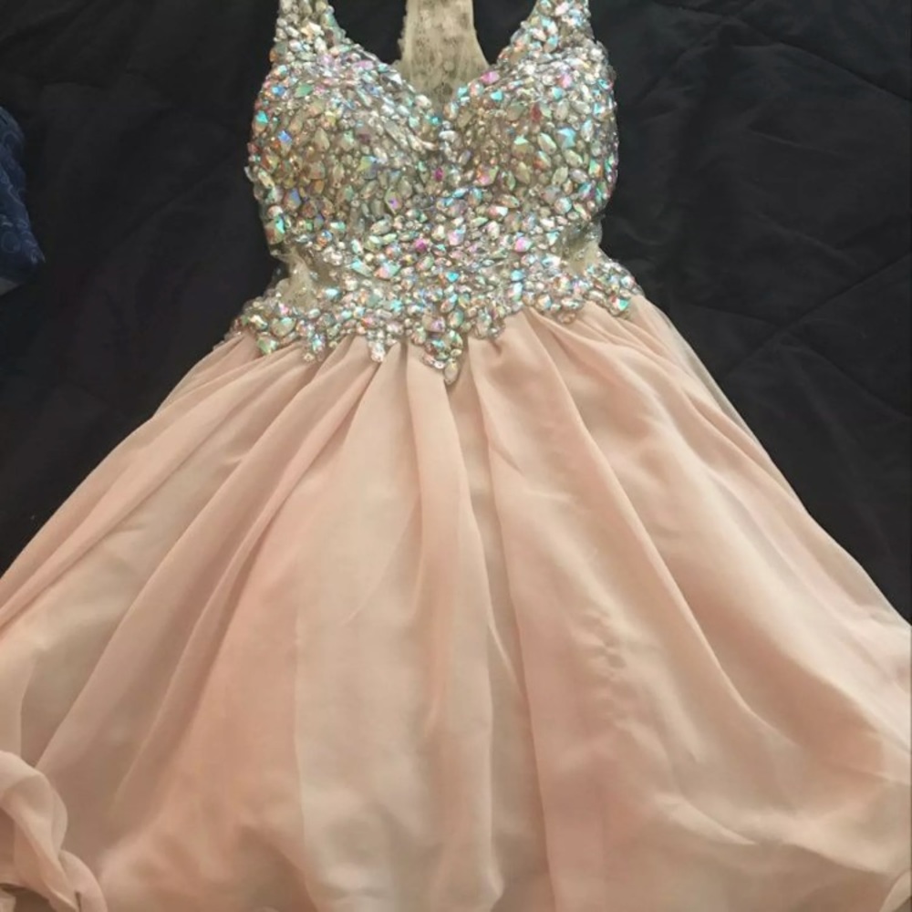 Nude bedazzled prom dress