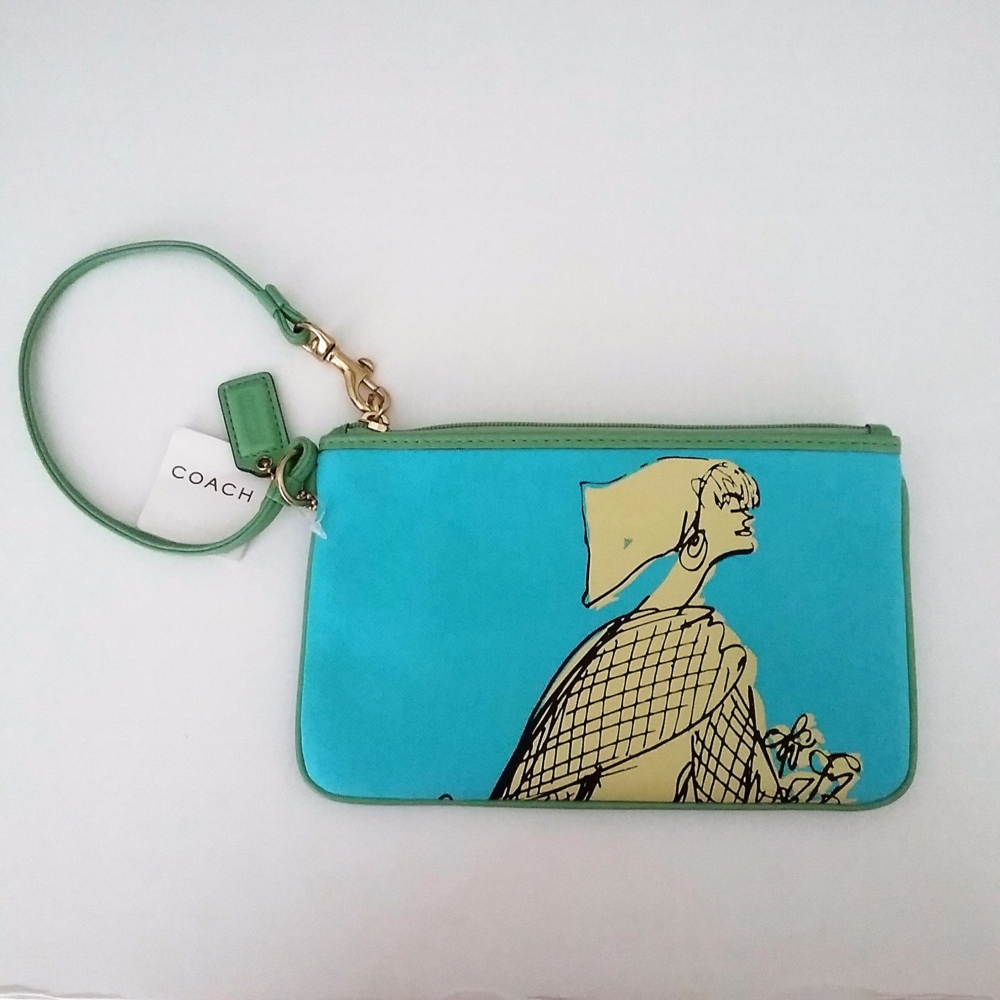 Coach Bonnie Cashin turquoise and green wristlet