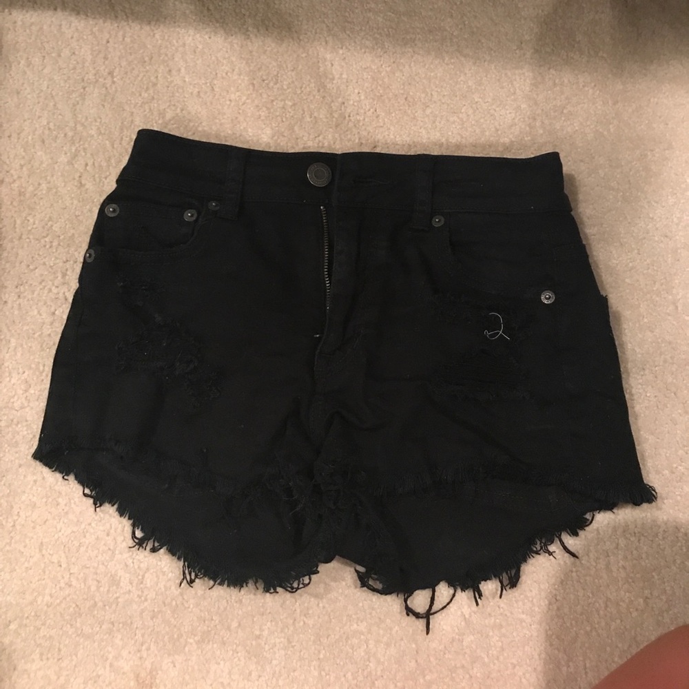 AE black distressed festival shorts