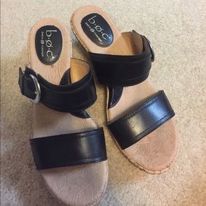 Black Real Leather wedges