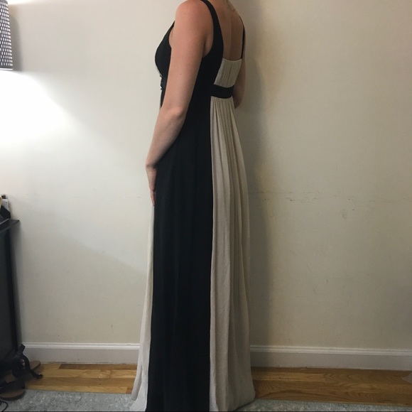 BCBGMaxAzria Tan Black Jeweled Draped Maxi Dress - Picture 3 of 7