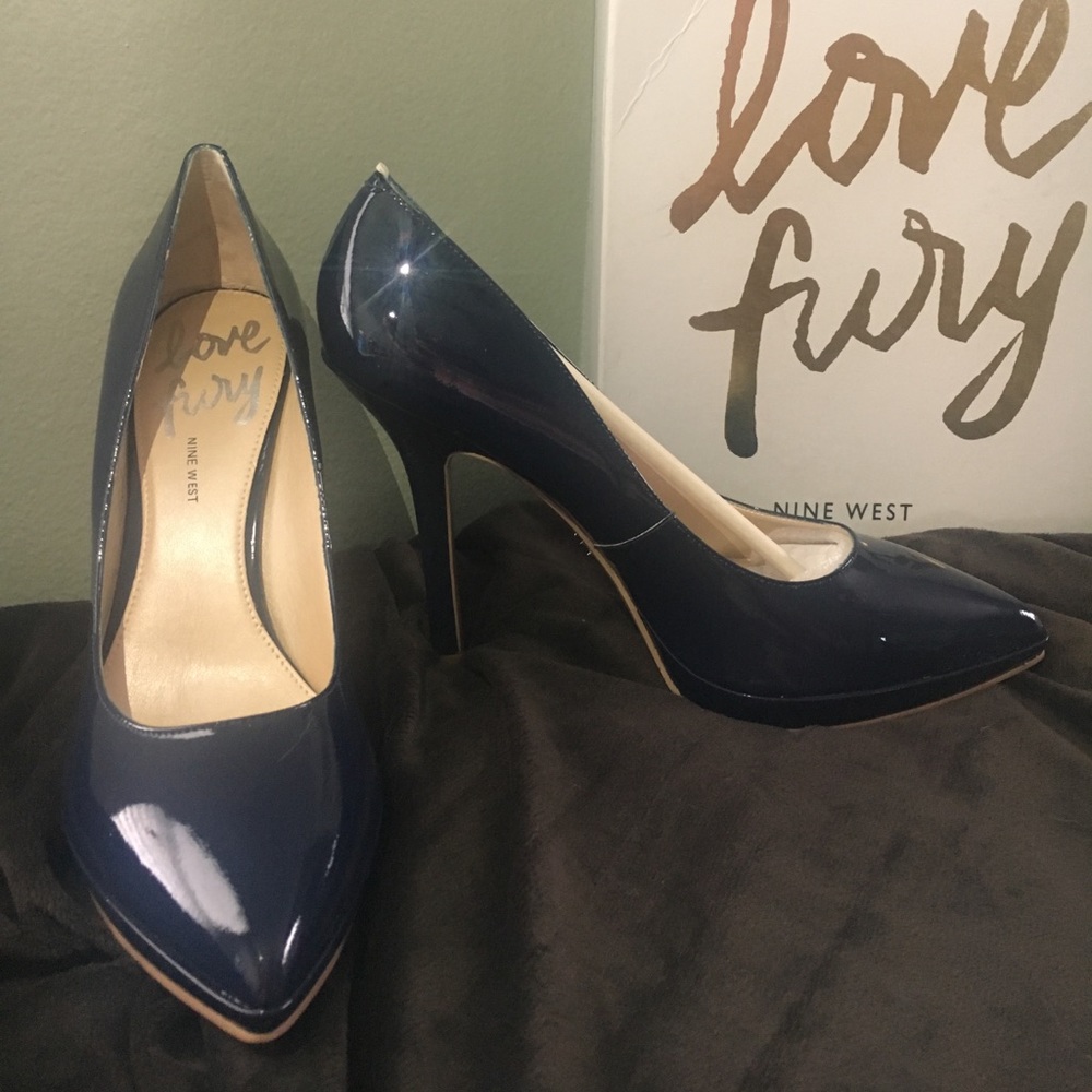 Nine West Navy Patent Leather Pumps