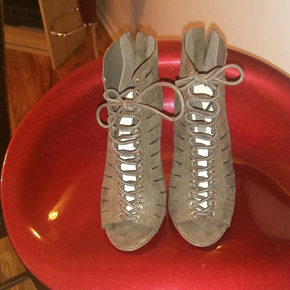 Olive Green caged booties