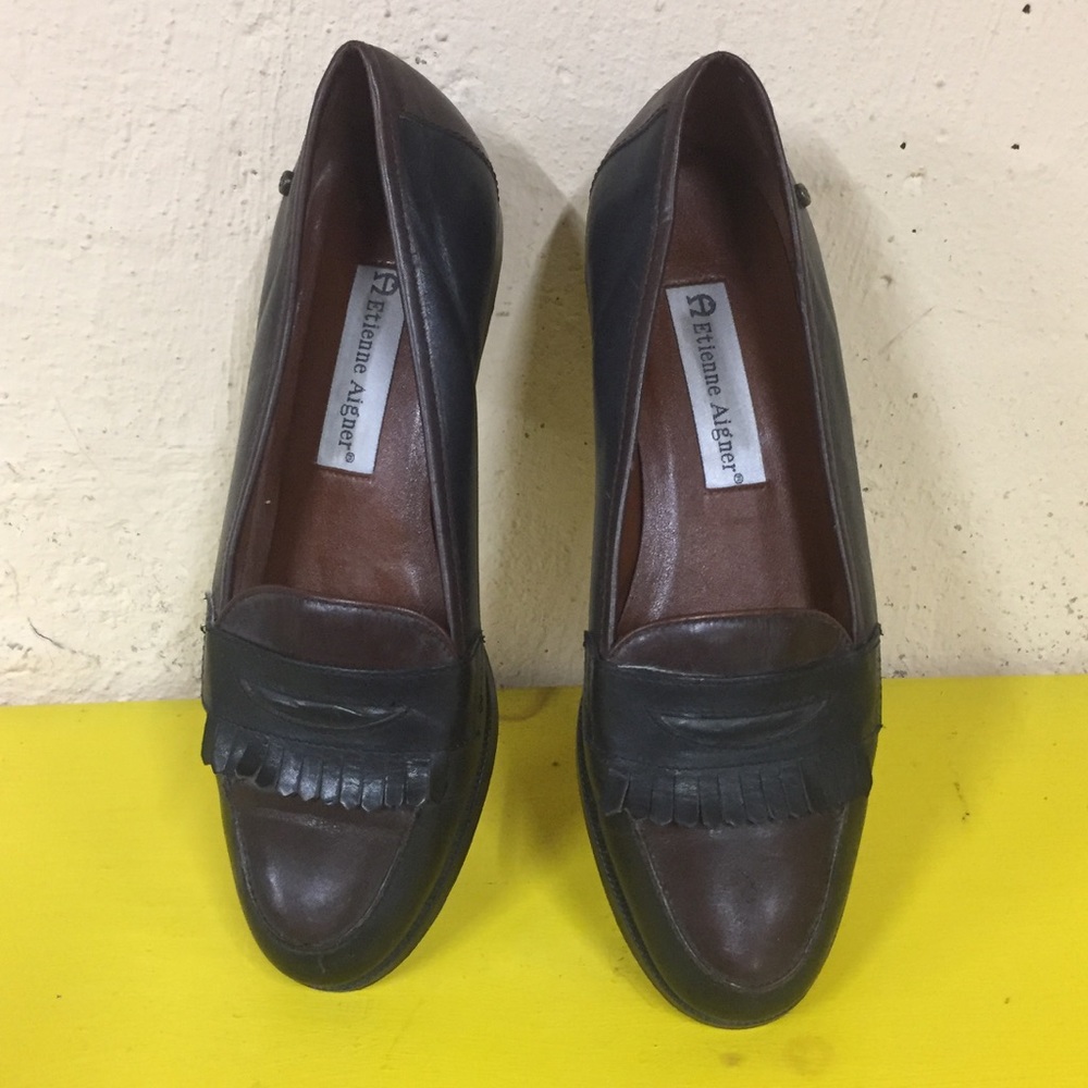 Vintage Penny Loafers black and brown leather