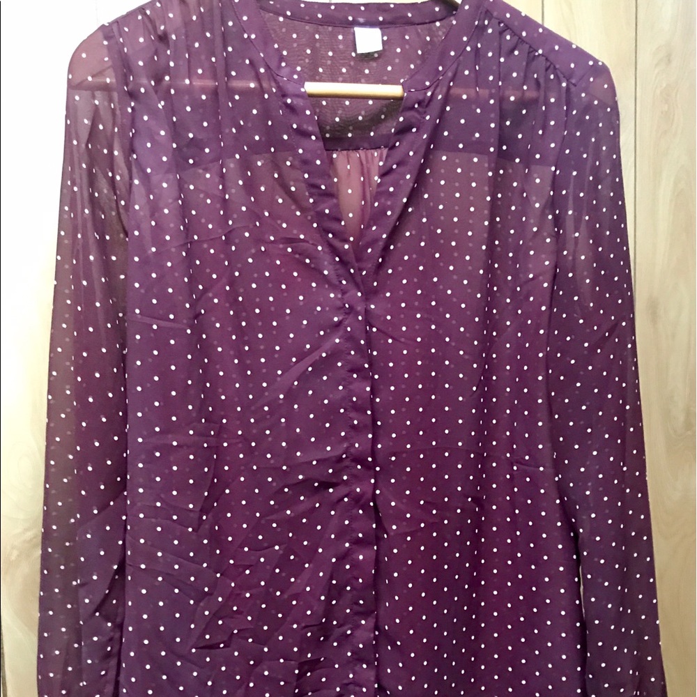 Old Navy Maroon and White Polka Dot Top Sz L