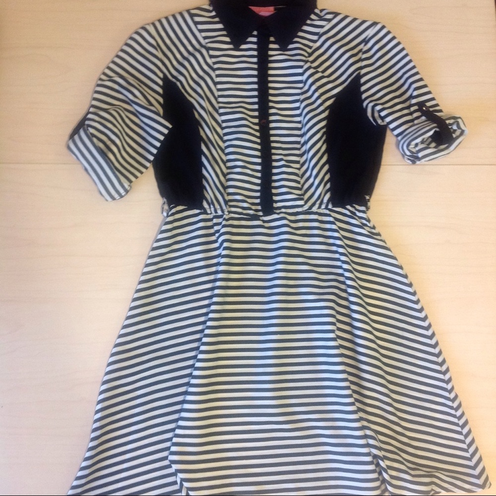 She's Cool Striped Button up Dress