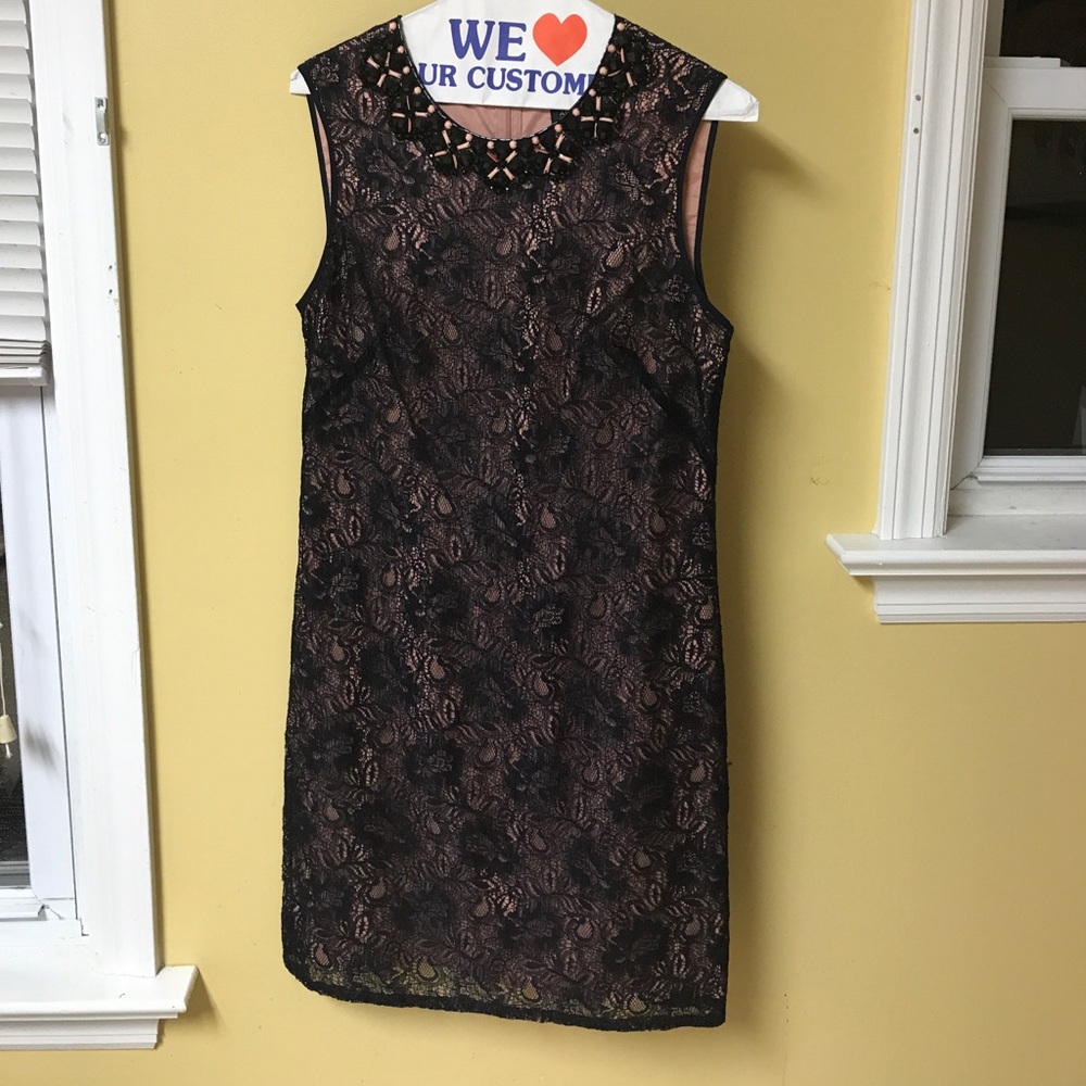 Adrianna Papell navy & pink lace sheath size 4