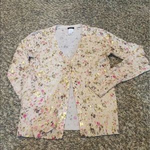 J Crew XS cardigan speckled with gold and pink