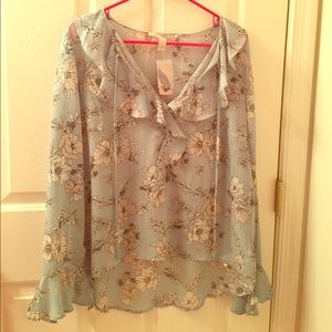 Forever 21 Floral Blouse with Bell Sleeves