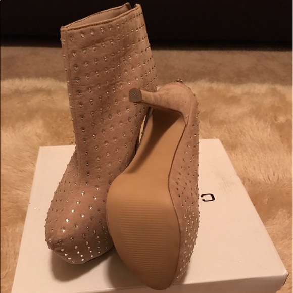 Beige boot heels 👠 with rhinestones size 8.5 - Picture 3 of 4