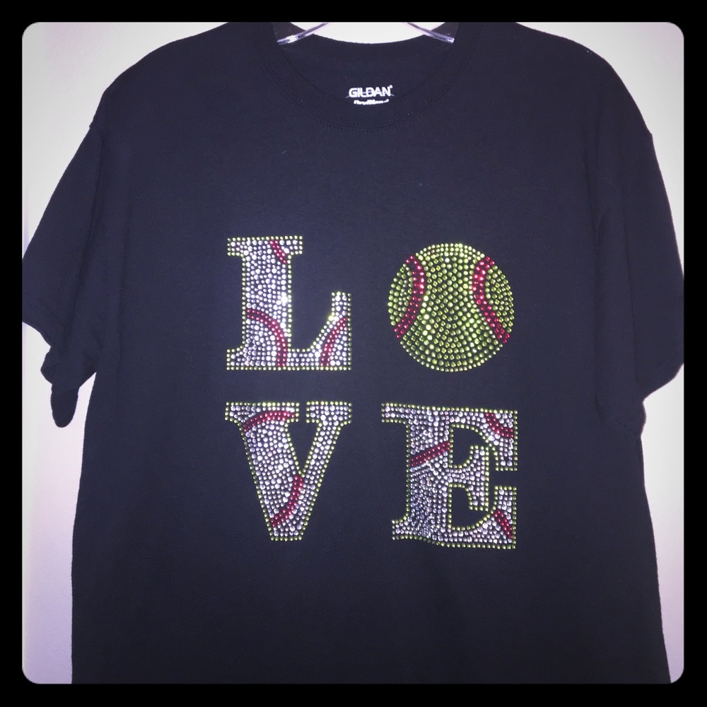 NEW Rhinestone LOVE Softball Shirt