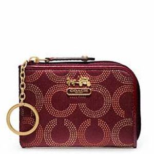 COACH NWT Madison Dot Mini Zip Coin Wallet Crimson