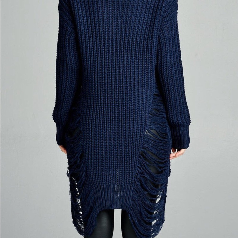 Blowout Sale Navy Frayed Sweater - Picture 2 of 3