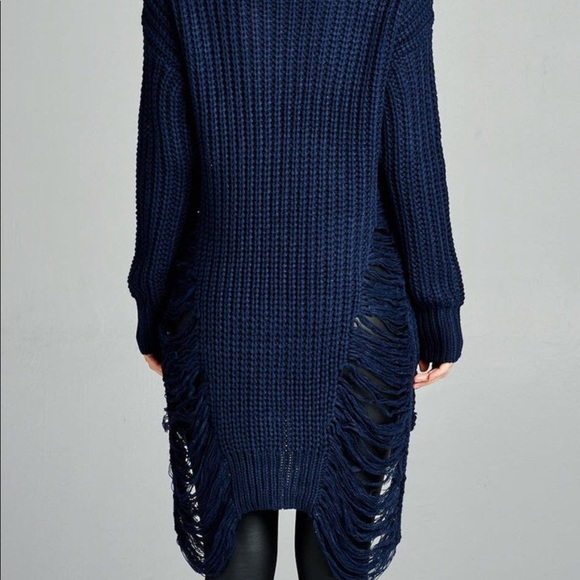 Blowout Sale Navy Frayed Sweater - Picture 2 of 3