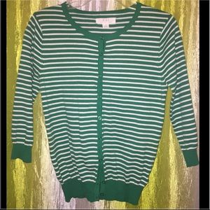 Kelley green and white striped cardigan