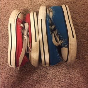 Two pairs of toddler all star converse.