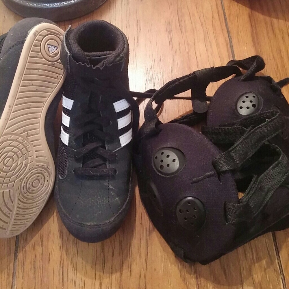 Wrestling shoes and headgear