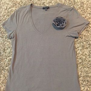 Saks Fifth Avenue grey t shirt with flower pin