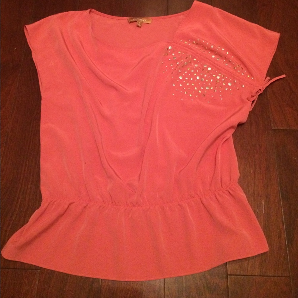 Ellen Tracy Peach Ruched One Sleeve Sparkle Top