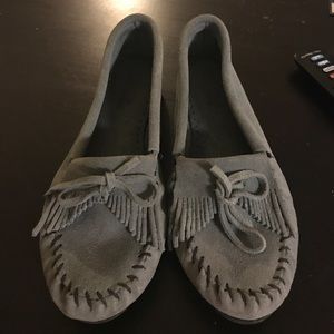 Blue suede Minnetonkas- Kilty Hardsole style