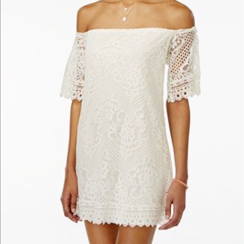 City Studio Lace off the shoulder dress
