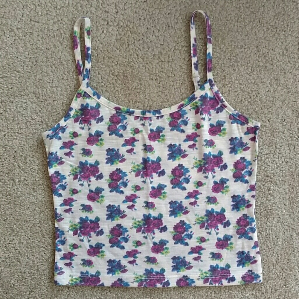White Purple Floral Crop Tank Top Nollie