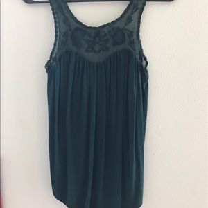 AEO green flowy embroidered tank