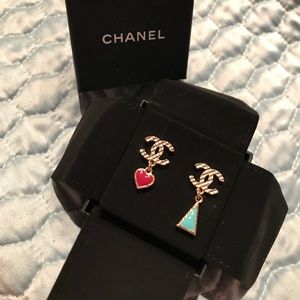 Chanel logo stud drop earring