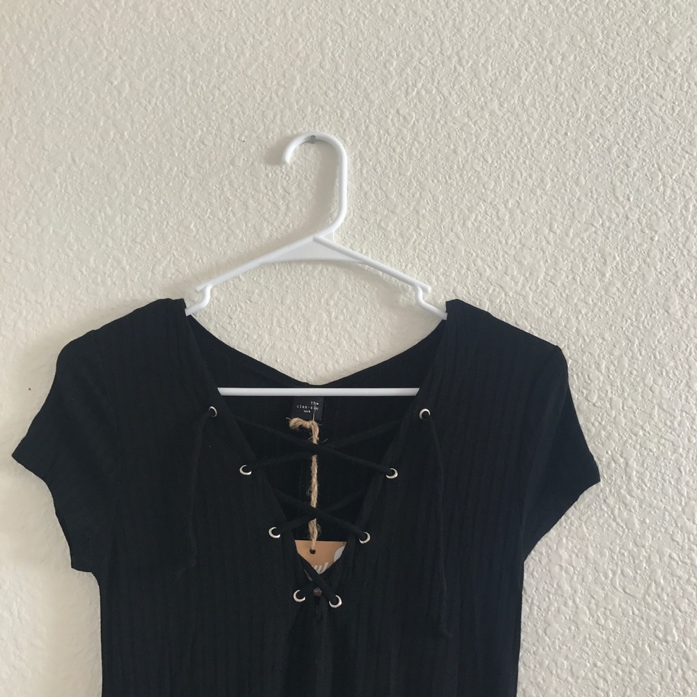 BNWT Black Lace Up Ribbed T-Shirt Dress