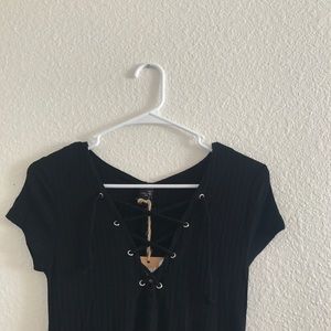 BNWT Black Lace Up Ribbed T-Shirt Dress
