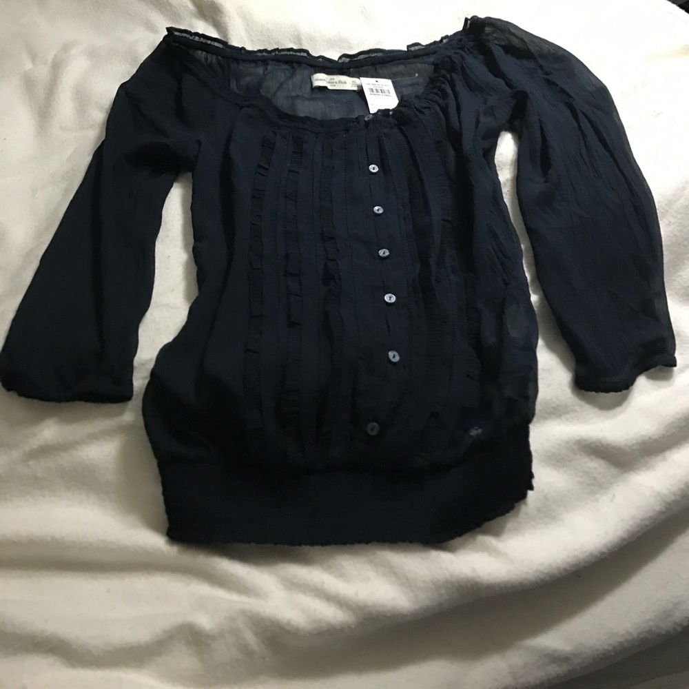 Abercrombie & Fitch Navy Blue Sheer Blouse