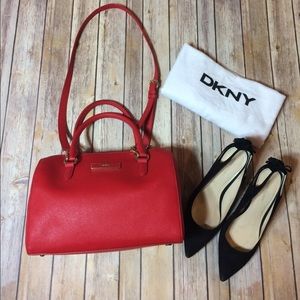 Flash sale!! DKNY Leather Saffiano bowler bag Red