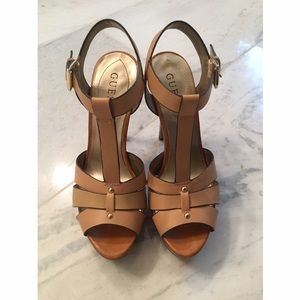 Guess Tan T-Strap Sandals - 7.5