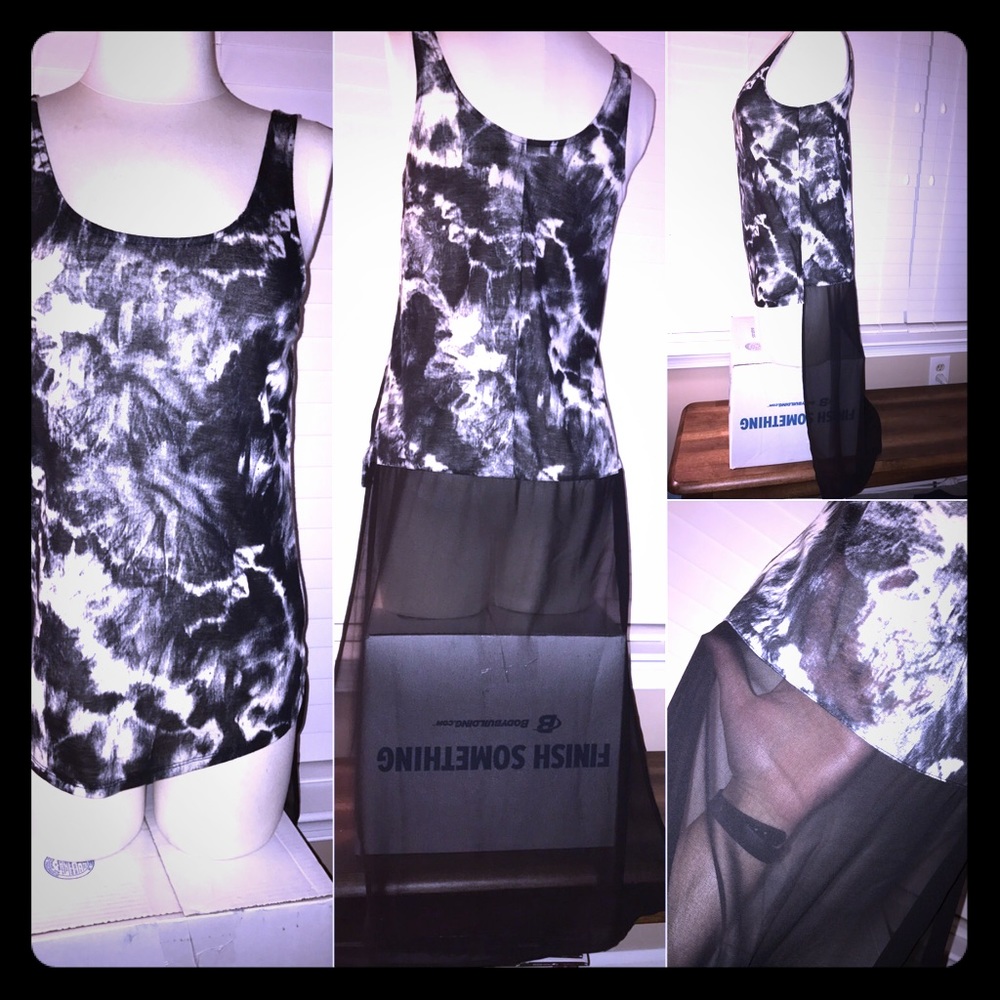 B&W sheer tie-dye hi-low tank.