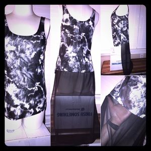 B&W sheer tie-dye hi-low tank.