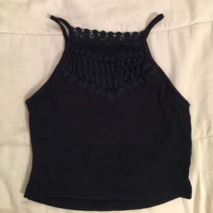 Romwe crochet navy crop top