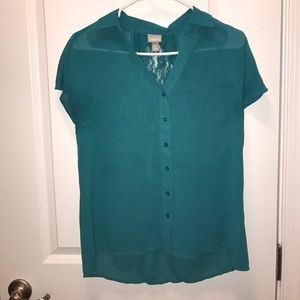 Chiffon Lace Back Button Down Top