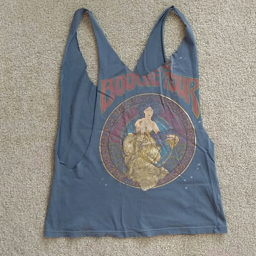 Grey Blue Hand Cut Graphic Tank Top Boogie Tour