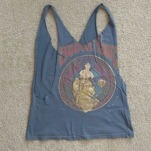 Grey Blue Hand Cut Graphic Tank Top Boogie Tour