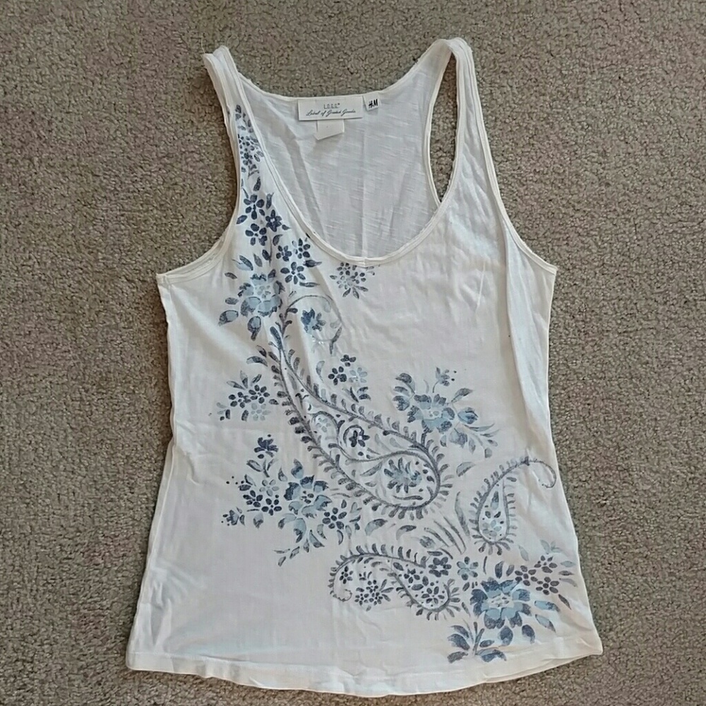 White Blue Floral Tank Top H&M