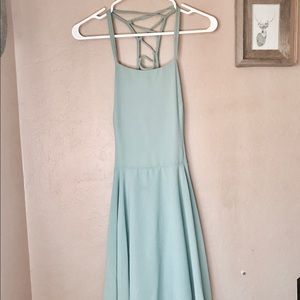 sage green dress with 'x' back