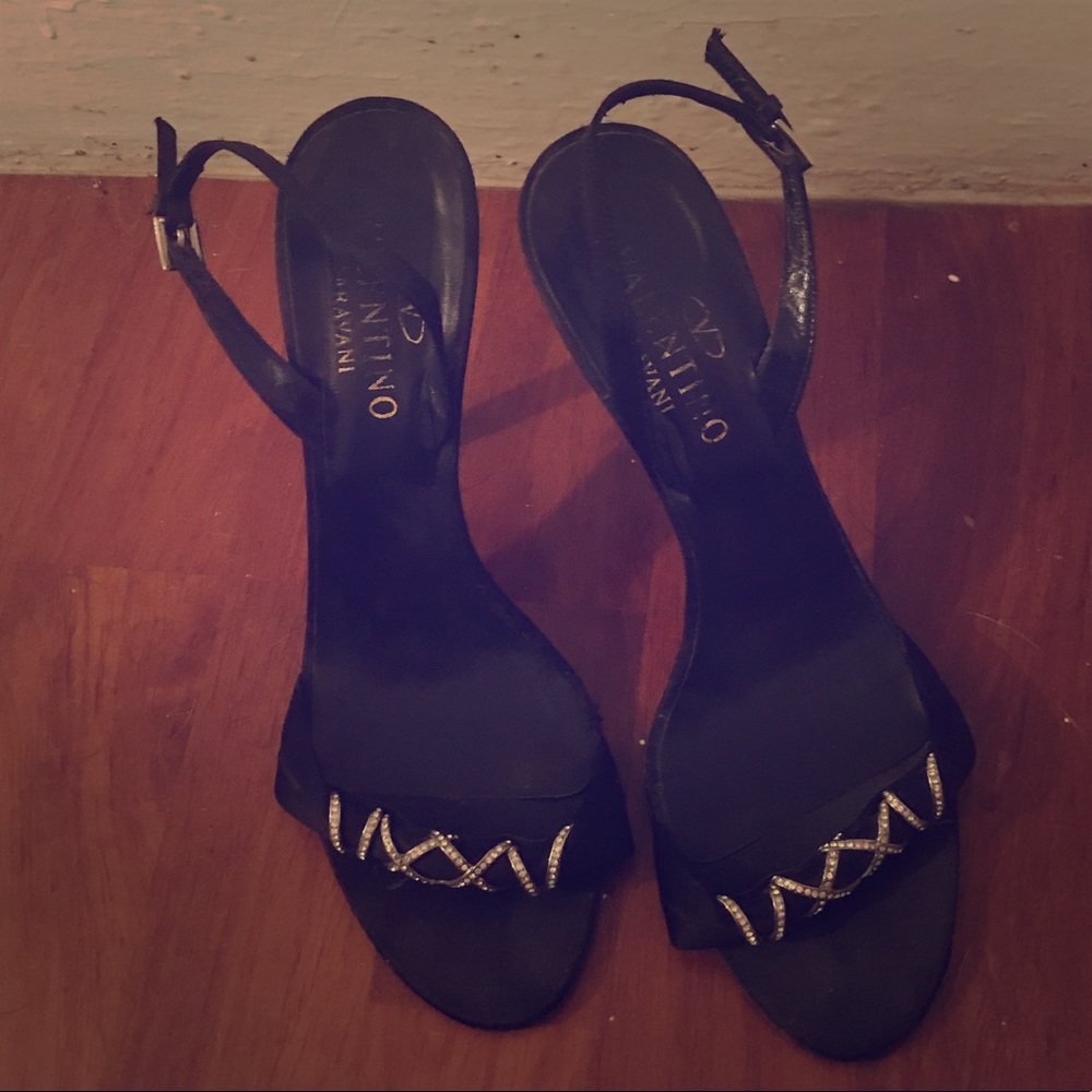 Valentino sling back with jeweled toe strap