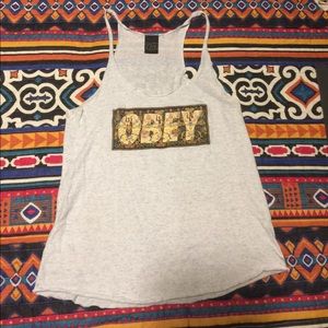 Obey Tank Top. Heather With Tapestry Print. Size L