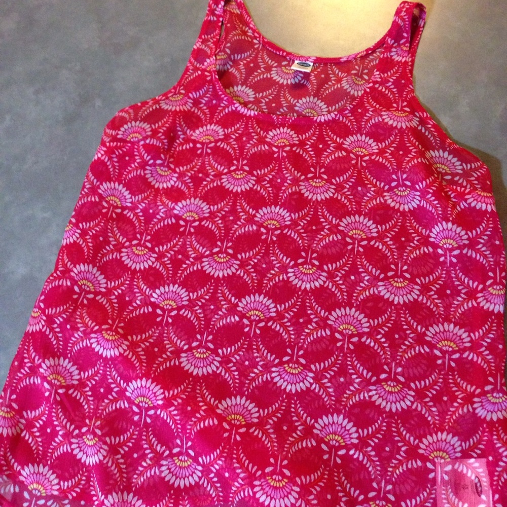 Sheer, Old Navy pink floral pattern tank top