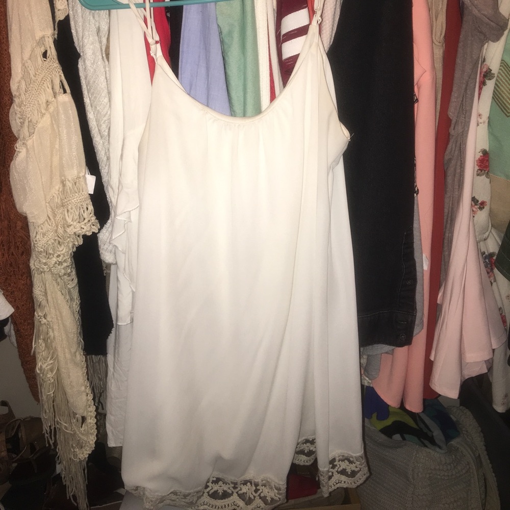 White dress with crochet trim