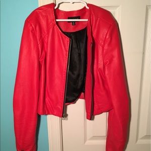 Bright Red Crop Leather Jacket