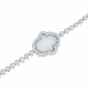Opal Hamsa CZ Bracelet .925 Sterling Silver