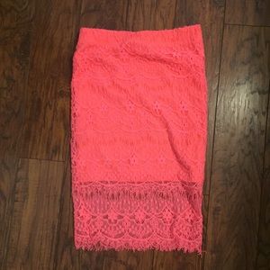 Bright Coral Lace Skirt